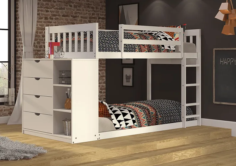 Kids Aklina White Twin/Twin Bunk Bed with Dresser