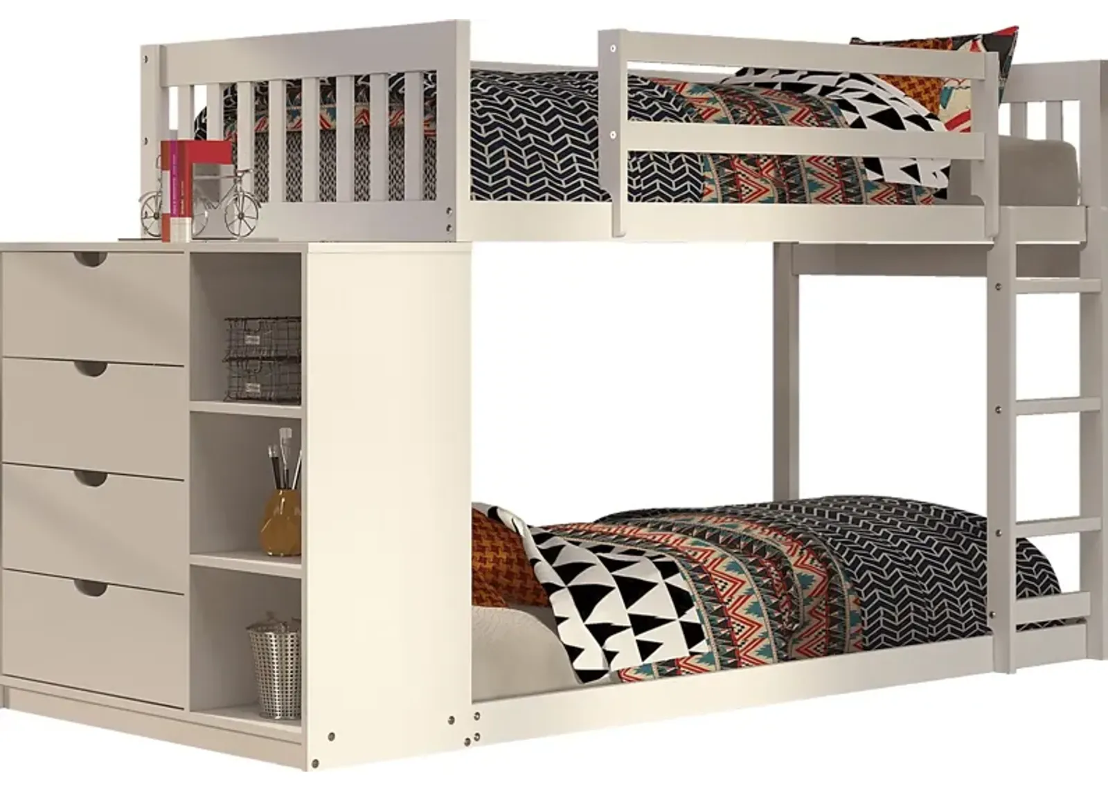 Kids Aklina White Twin/Twin Bunk Bed with Dresser