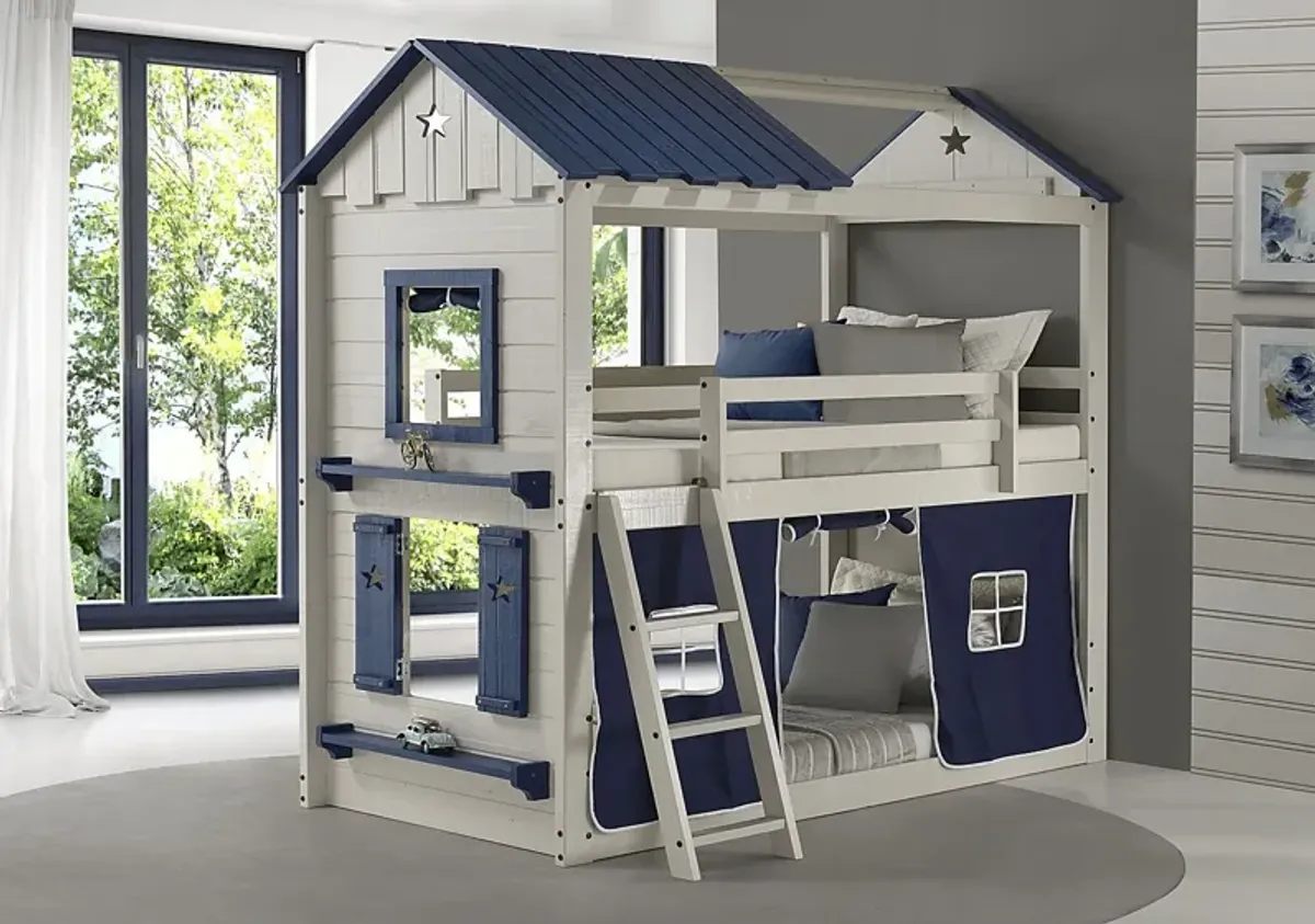 Kids Star Gazing II Light Gray Twin/Twin Bunk Bed with Tent