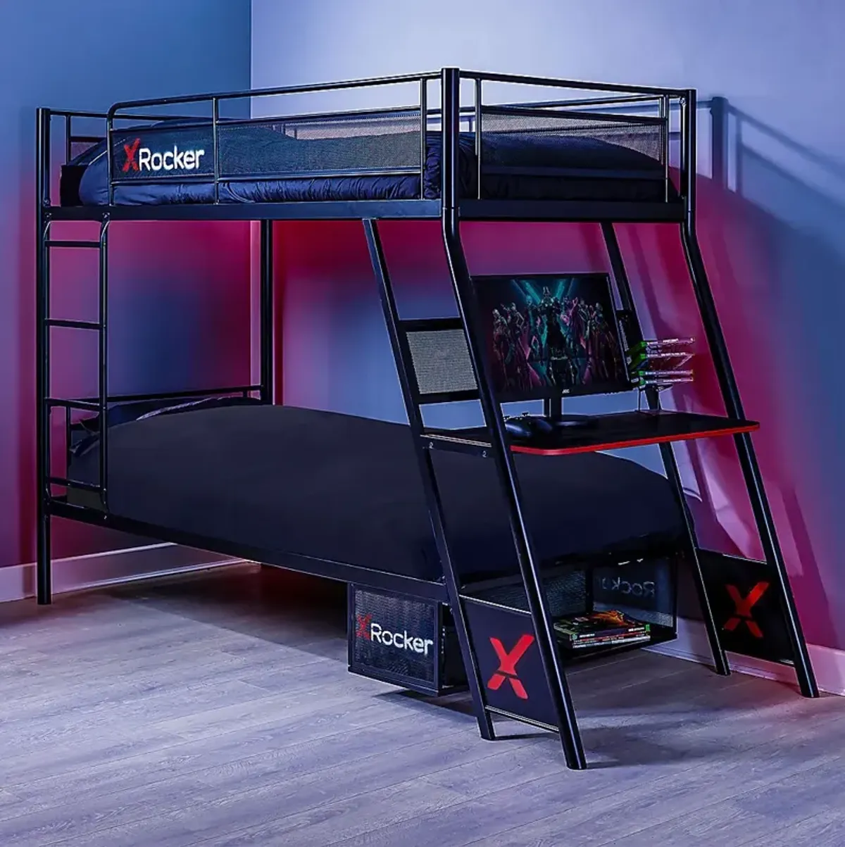 Kids Helenka Black Twin/Twin Gaming Bunk Bed