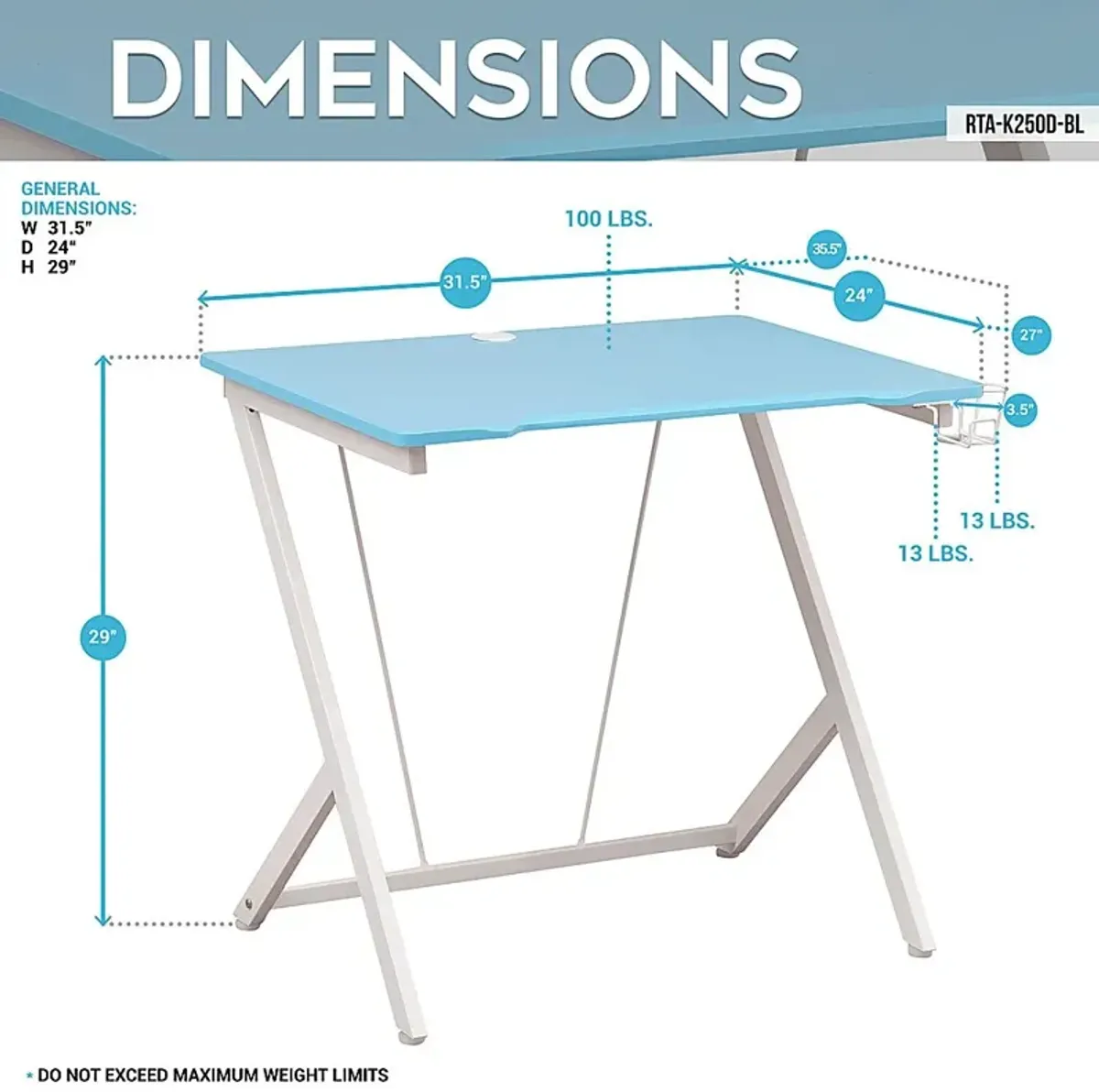 Narohi Blue Gaming Desk