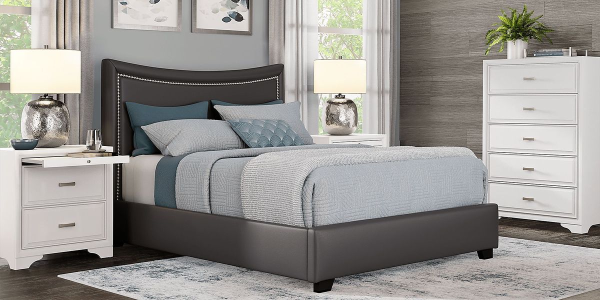 Belcourt White 5 Pc Bedroom With Genoa Gray King Upholstered Bed