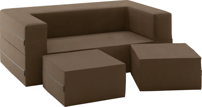 Kids Alfy Dark Brown Loveseat & Ottomans Set