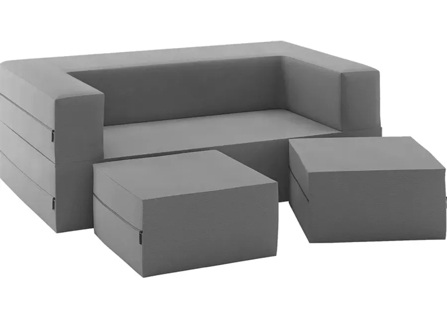 Kids Alfy Gray Loveseat & Ottoman Set