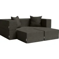 Kids Alfy Charcoal Loveseat and Ottomans, Set of 3