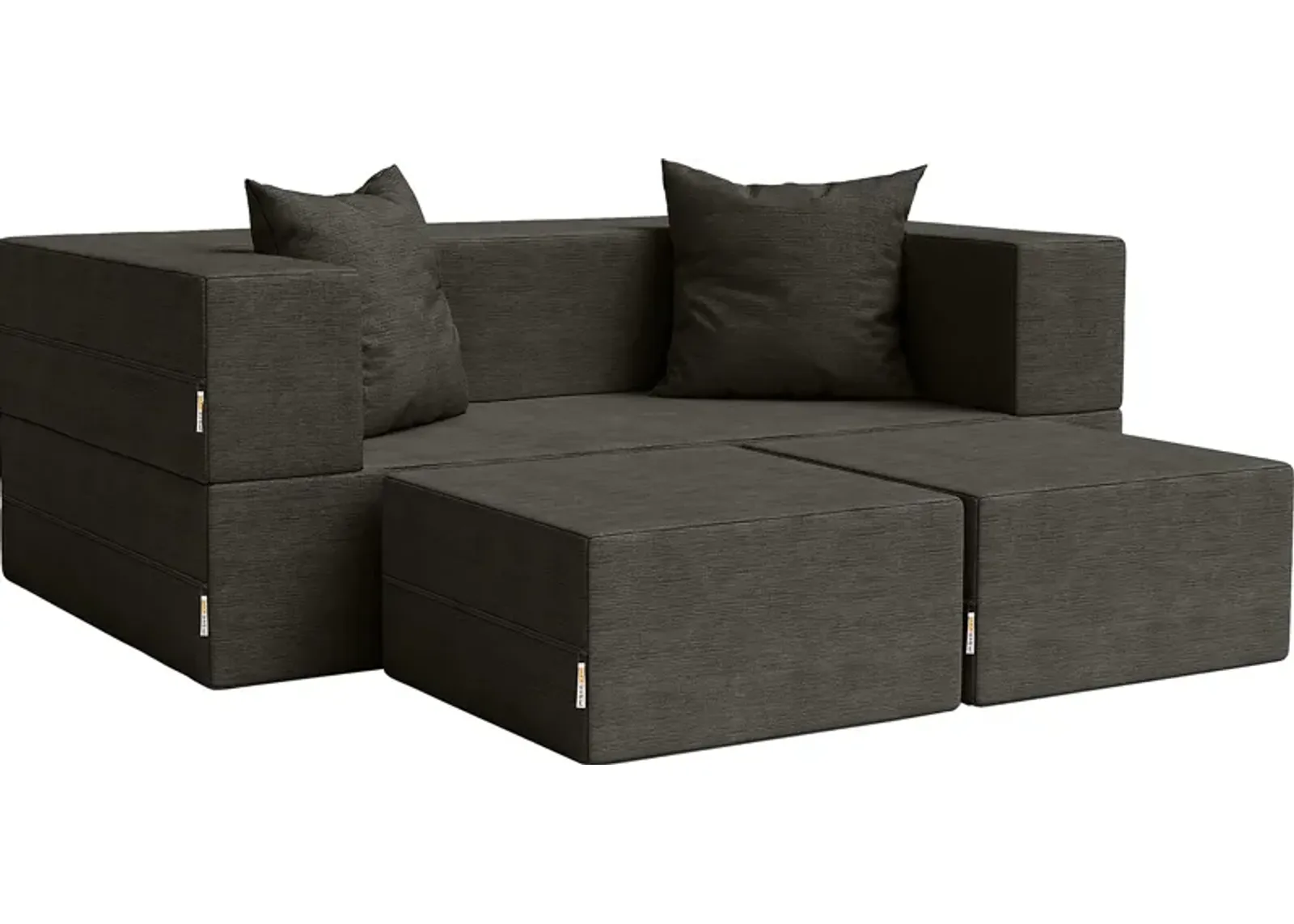 Kids Alfy Charcoal Loveseat and Ottomans, Set of 3