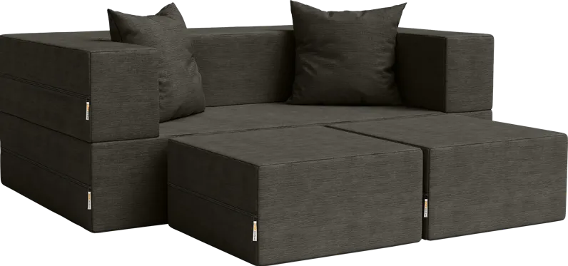 Kids Alfy Charcoal Loveseat and Ottomans, Set of 3