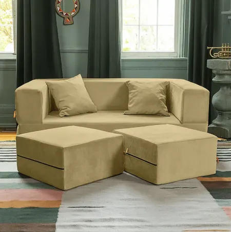 Kids Alfy Camel Loveseat and Ottomans, Set of 3