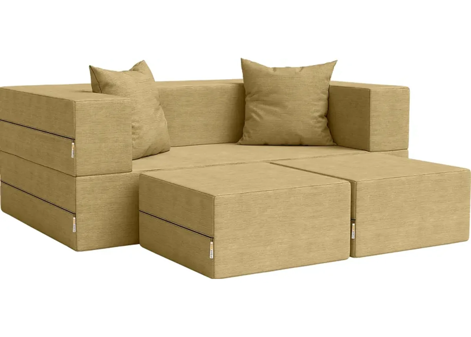 Kids Alfy Camel Loveseat and Ottomans, Set of 3