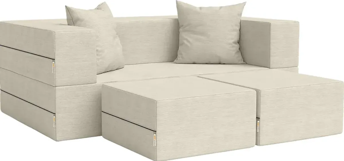 Kids Alfy Ivory Loveseat & Ottomans, Set of 3