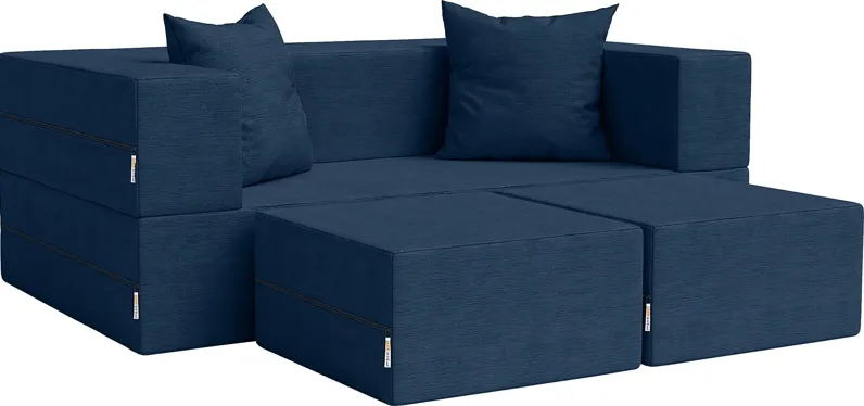 Kids Alfy Indigo Loveseat & Ottomans, Set of 3