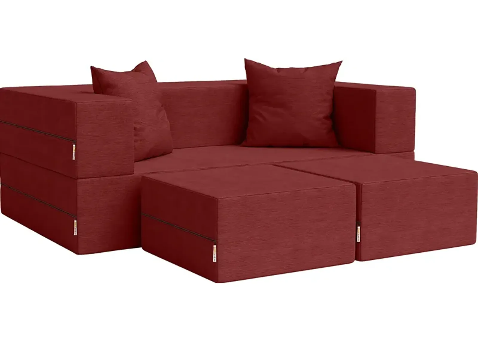 Kids Alfy Red Loveseat & Ottomans, Set of 3