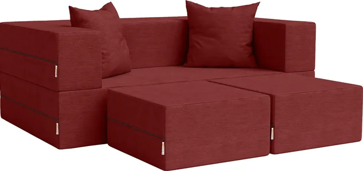 Kids Alfy Red Loveseat & Ottomans, Set of 3