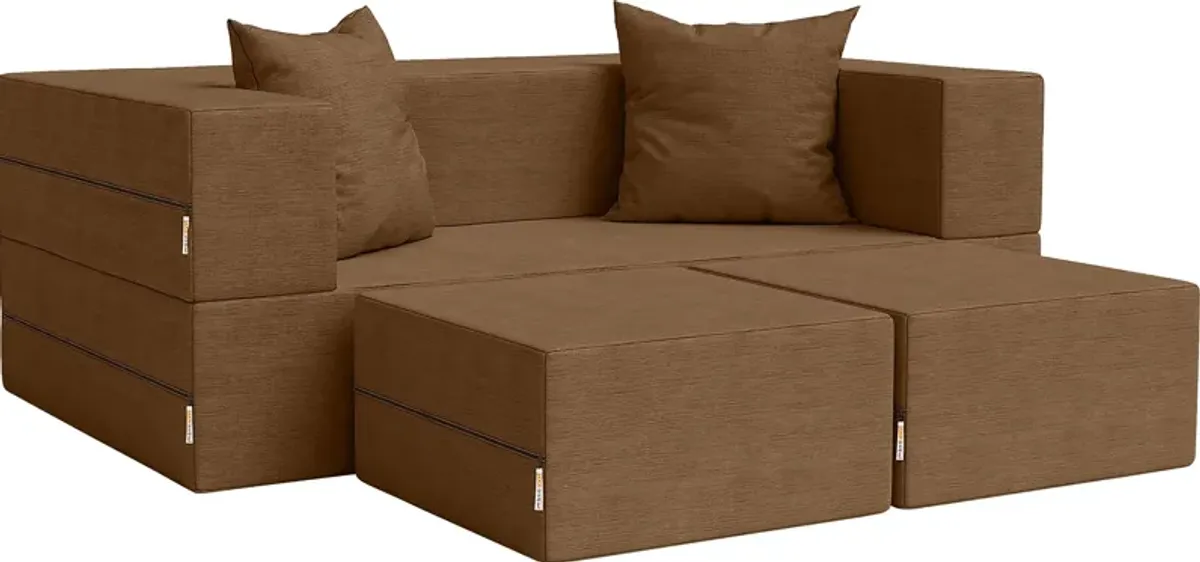 Kids Alfy Brown Loveseat & Ottomans, Set of 3