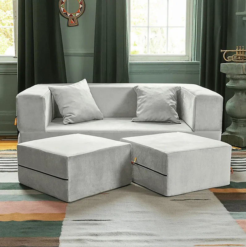 Kids Alfy White Loveseat & Ottomans, Set of 3