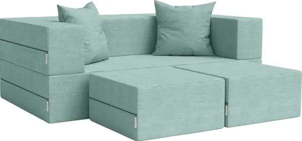 Kids Alfy Blue Loveseat & Ottomans, Set of 2