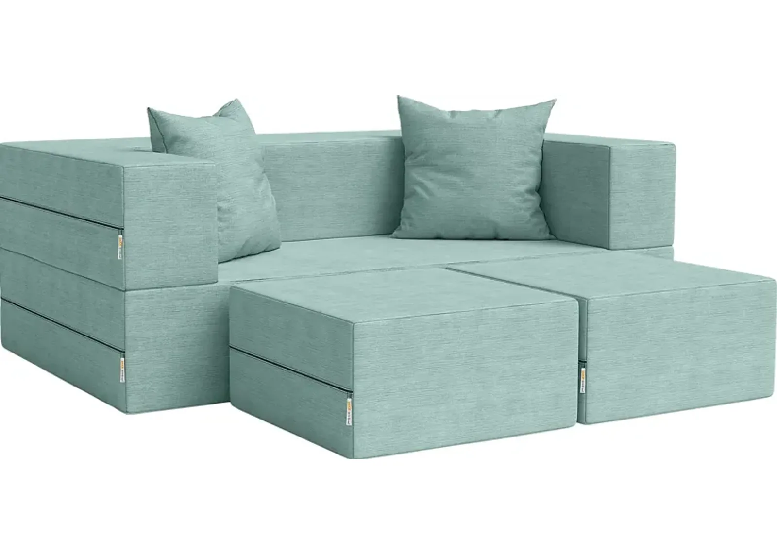 Kids Alfy Blue Loveseat & Ottomans, Set of 2