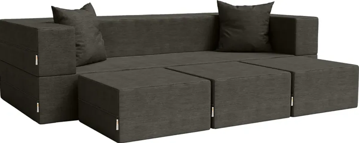 Kids Alfy Charcoal Sofa & Ottoman, Set of 4