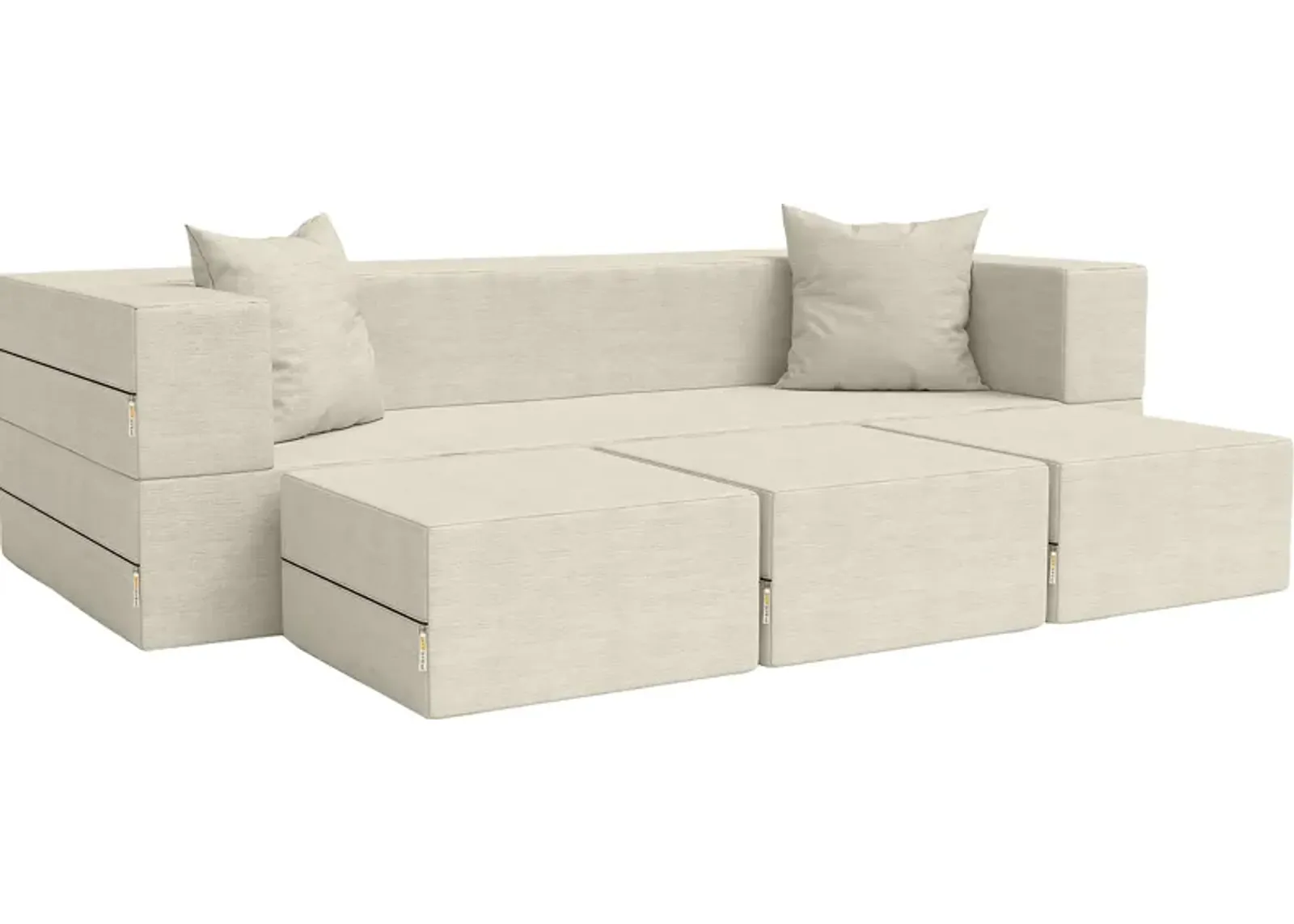 Kids Alfy Ivory Sofa & Ottomans, Set of 4