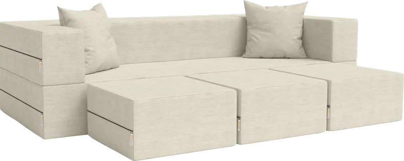 Kids Alfy Ivory Sofa & Ottomans, Set of 4