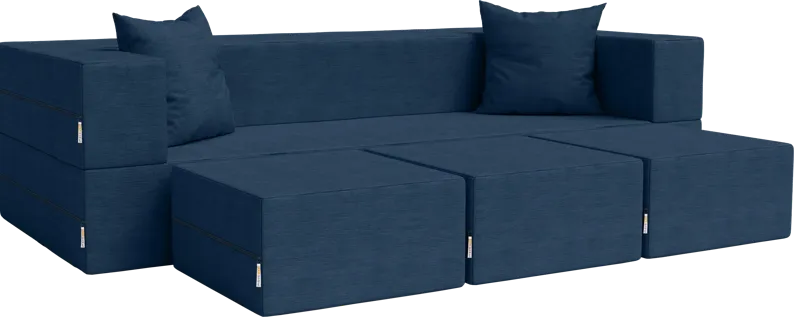 Kids Alfy Indigo Sofa & Ottomans, Set of 4