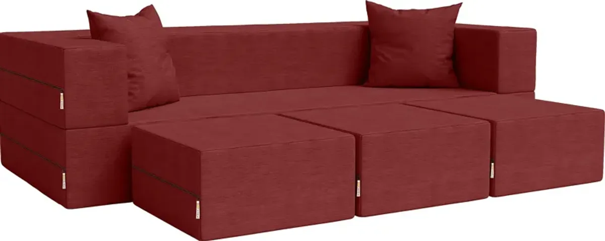 Kids Alfy Red Sofa & Ottomans, Set of 4