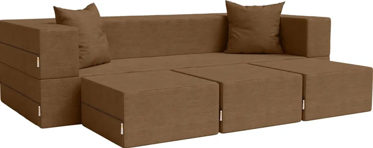 Kids Alfy Brown Sofa & Ottomans, Set of 4