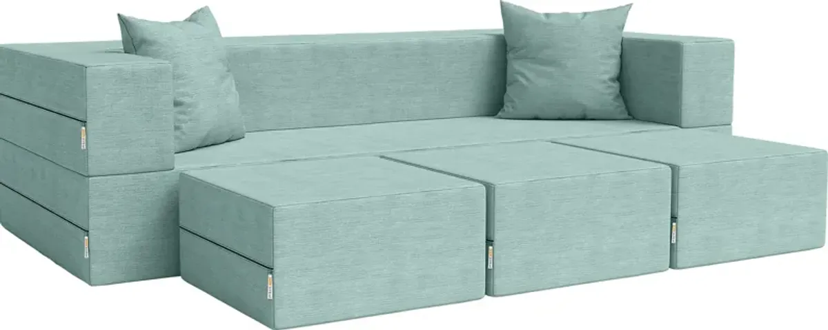 Kids Alfy Blue Sofa & Ottomans, Set of 4