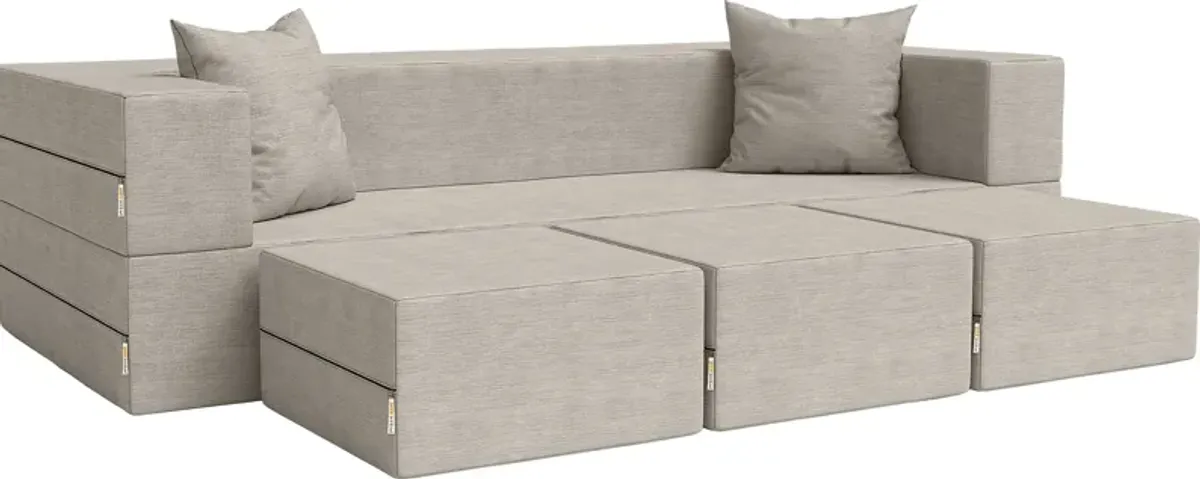 Kids Alfy Dove Gray Sofa & Ottomans, Set of 4