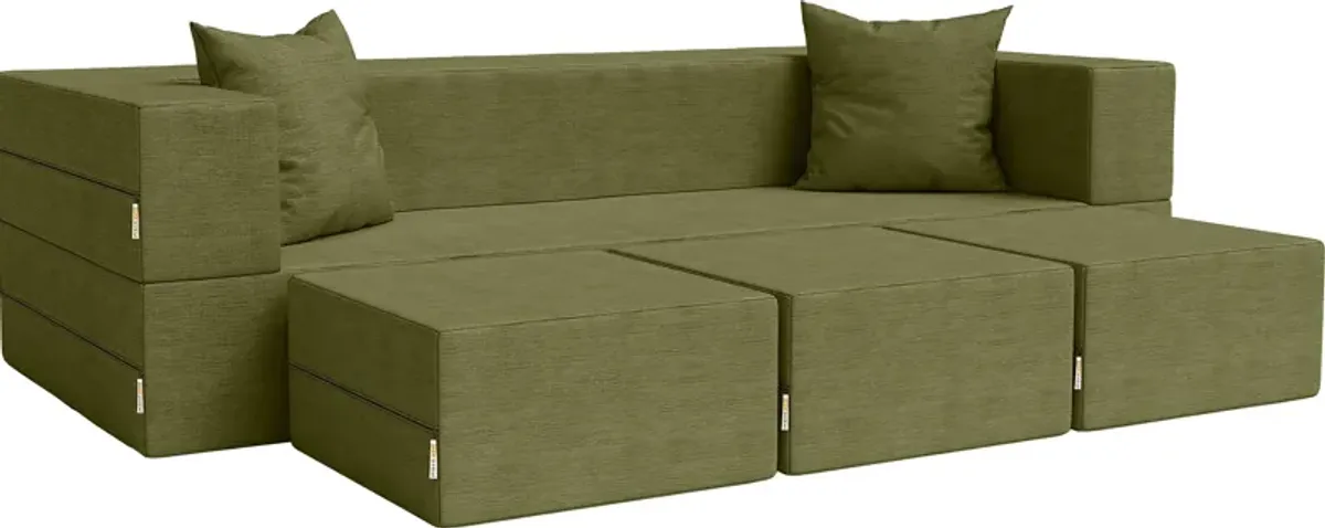 Kids Alfy Green Sofa & Ottomans, Set of 4