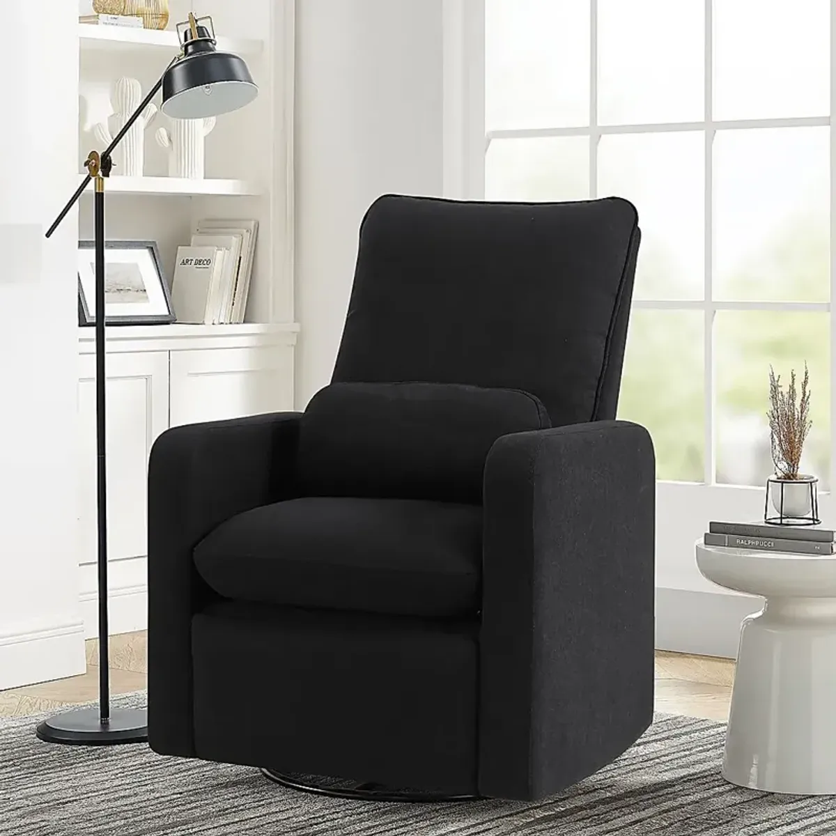 Nursery Cloud Black Swivel Recliner