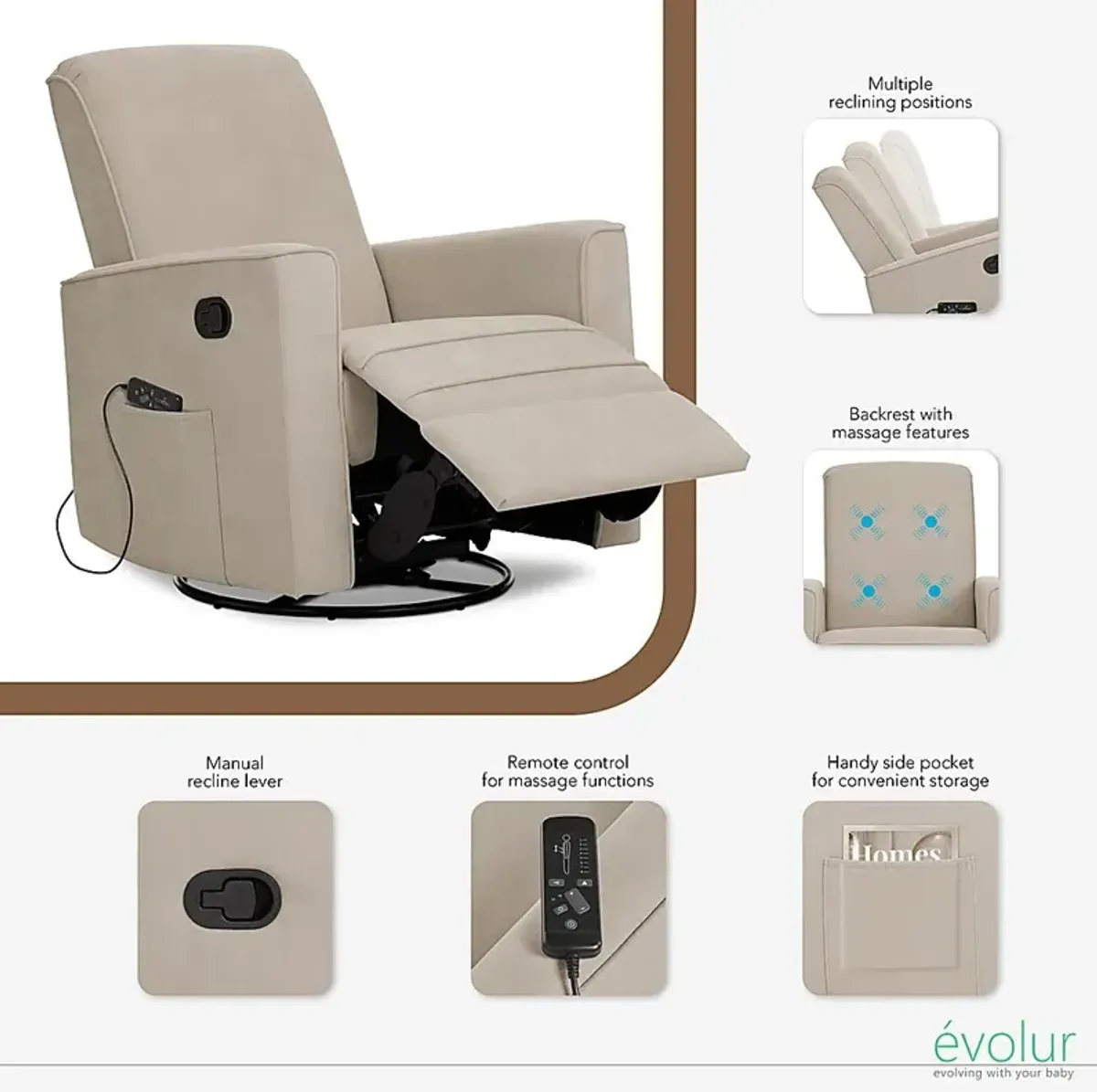Nursery Daloair Light Gray Swivel Glider