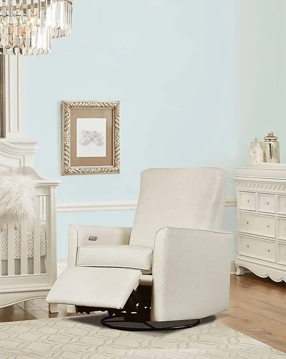 Nursery Winddon Light Gray Power Swivel Recliner