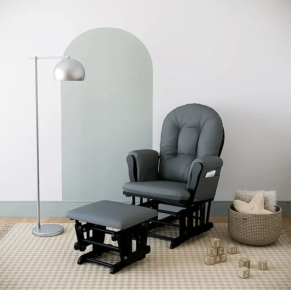 Nursery Vaibia Gray/Black Glider & Ottoman