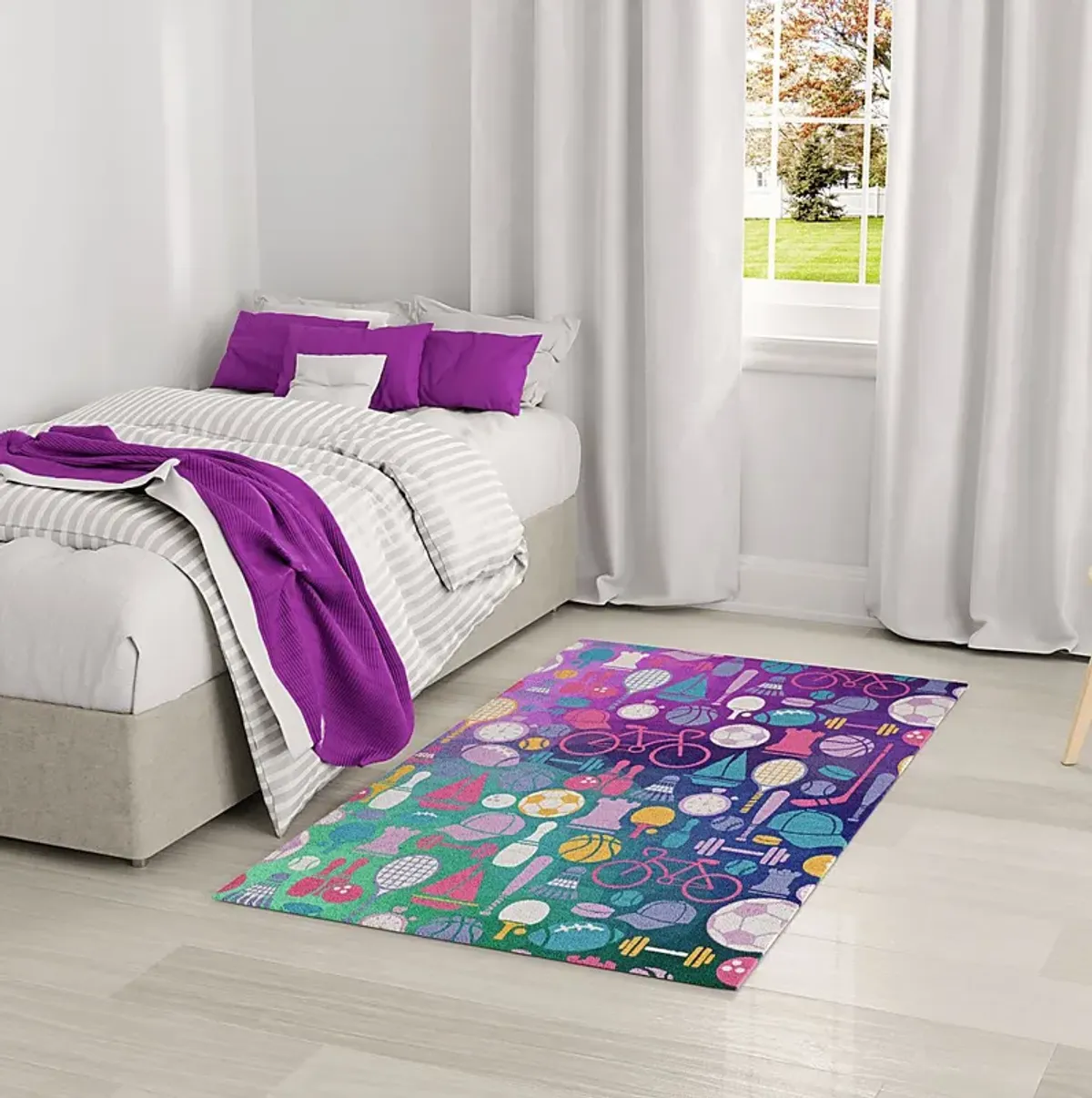 Kids Sports Medley Purple 3'5 x 5' Rug