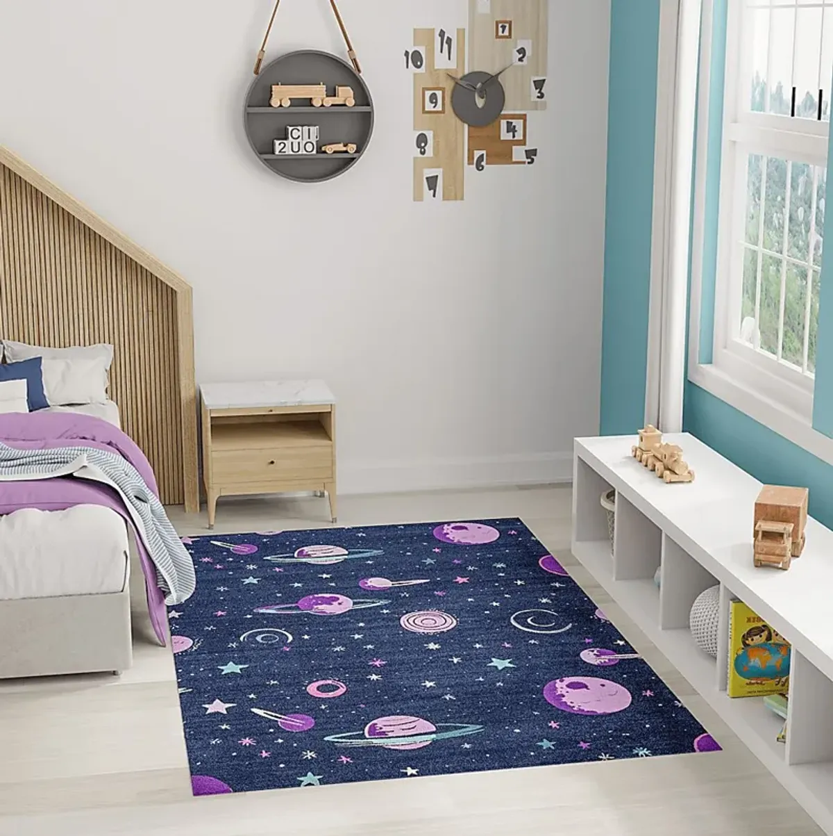 Kids Sparkling Stars Black 3'5 x 5' Rug