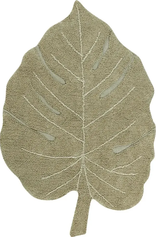 Kids Olive 4' X 5'11 Monstera Leaf Machine Washable Rug