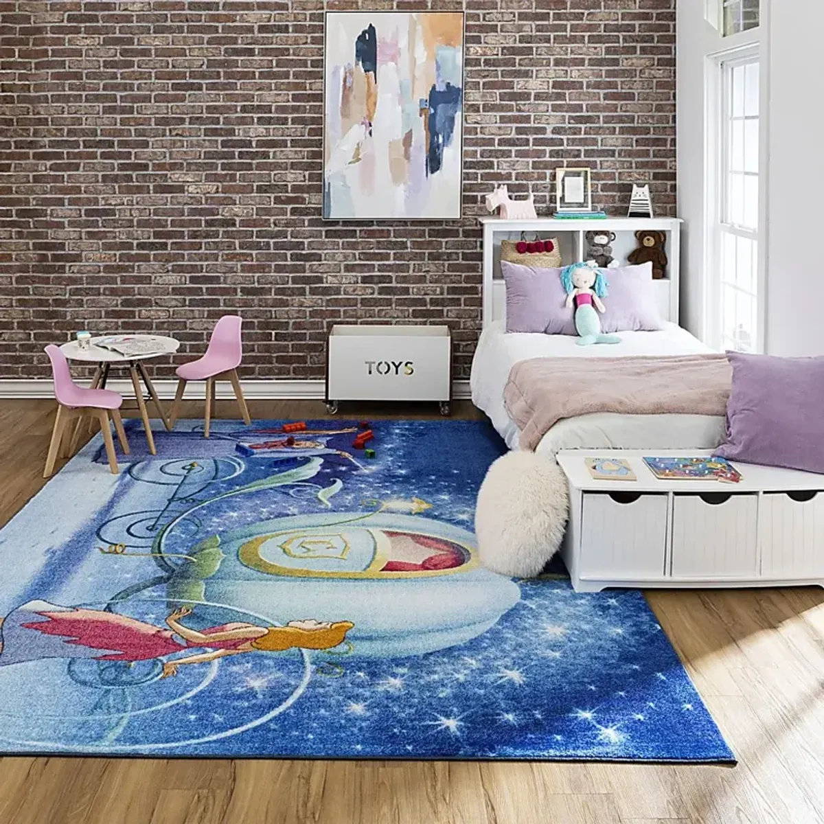 Kids Disney Magical Carriage Blue 3'4 x 5' Rug