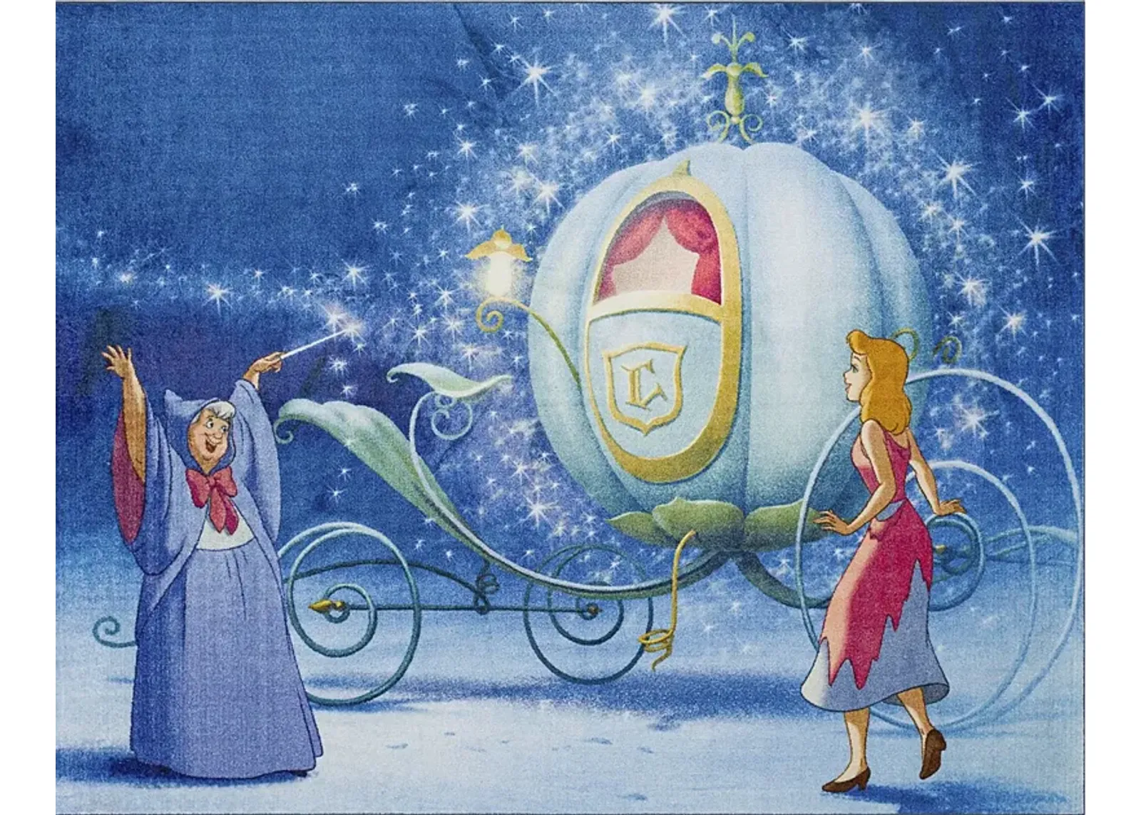 Kids Disney Magical Carriage Blue 3'4 x 5' Rug