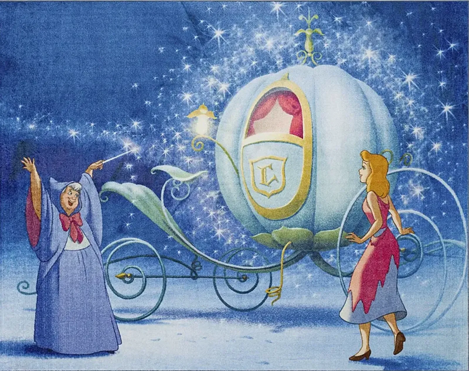 Kids Disney Magical Carriage Blue 3'4 x 5' Rug