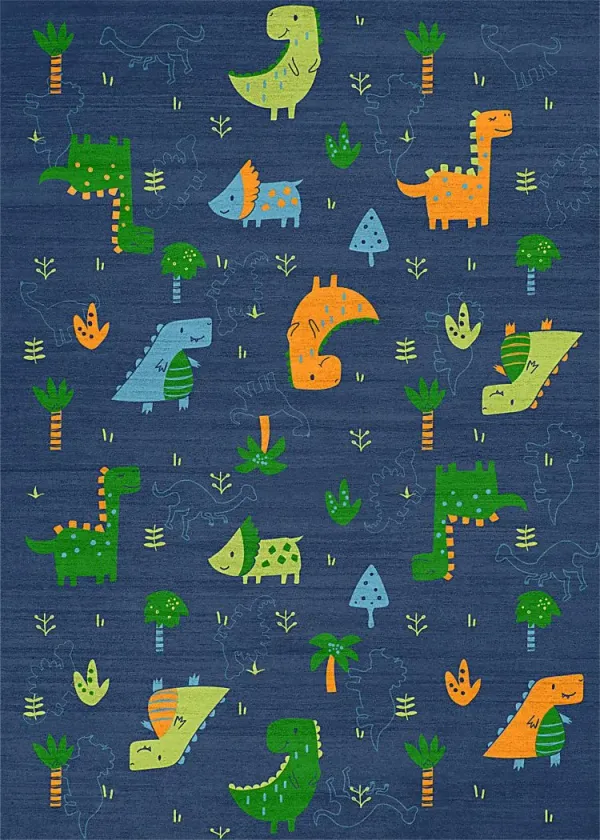 Kids Dino Jungle Navy 5' x 7' Rug