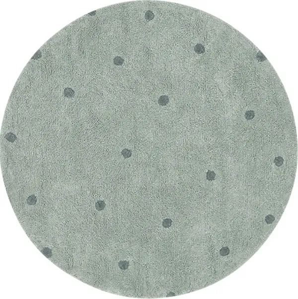 Kids Blue 4'7 Round Dot Maching Washable Rug