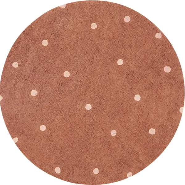 Kids Chestnut 4'7 Round Dot Machine Washable Rug