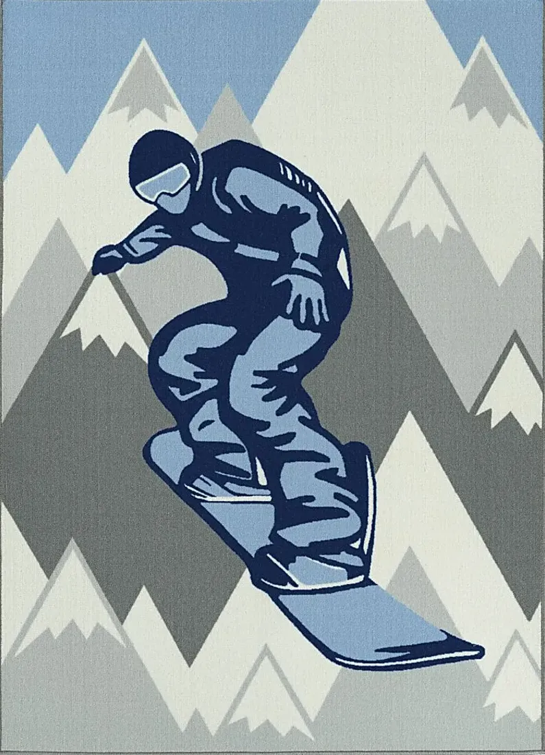Kids Snowboard Adventures Blue 5' x 7' Rug