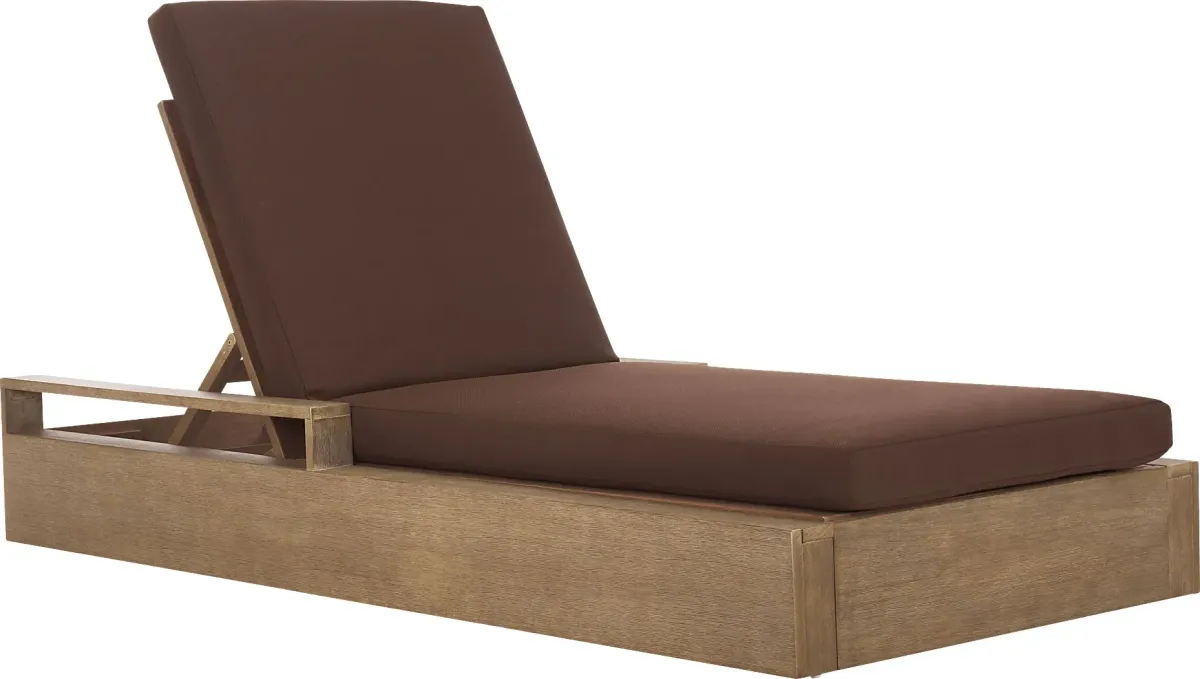 Nialet Brown Outdoor Chaise with Dark Brown Cushions