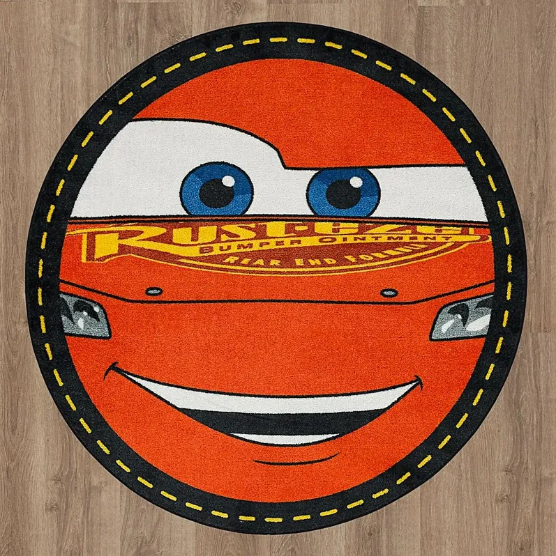 Kids Disney Lighting McQueen Red 5' Round Rug