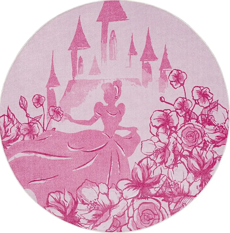 Kids Disney Cinderella Castle Pink 8' Round Rug