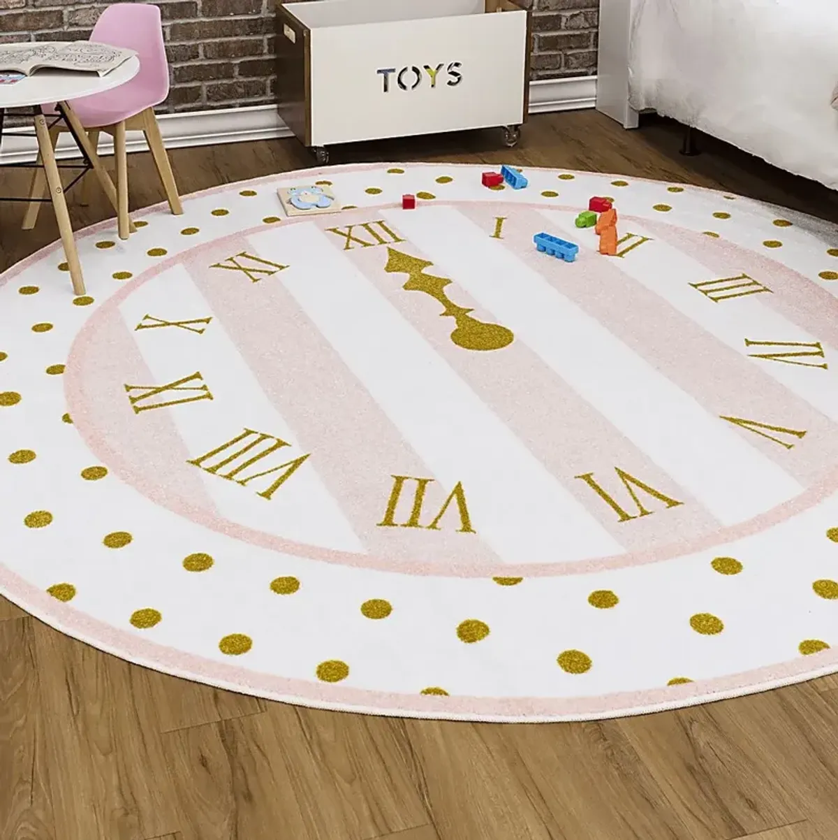 Kids Disney Cinderella Clock Light Pink 5' Round Rug