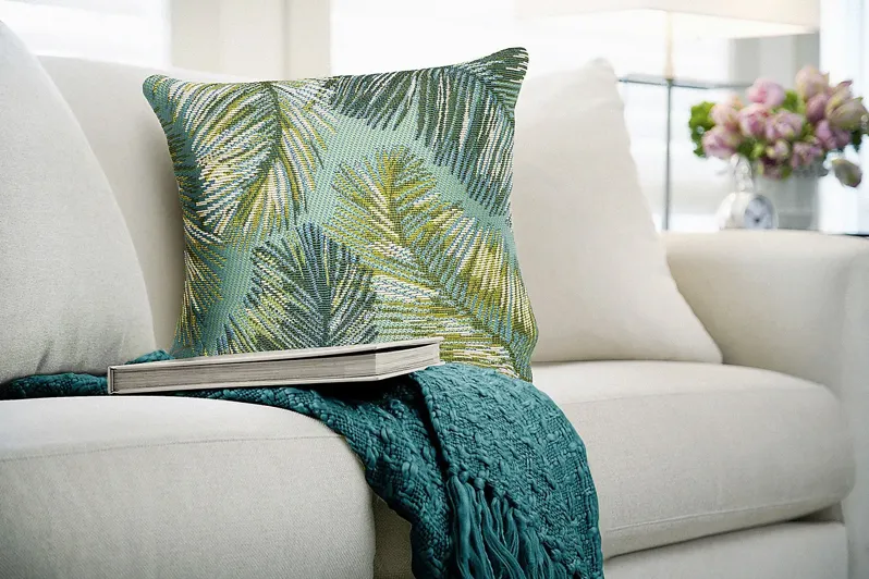 Frond Coast Aqua Indoor/Outdoor Accent Pillow