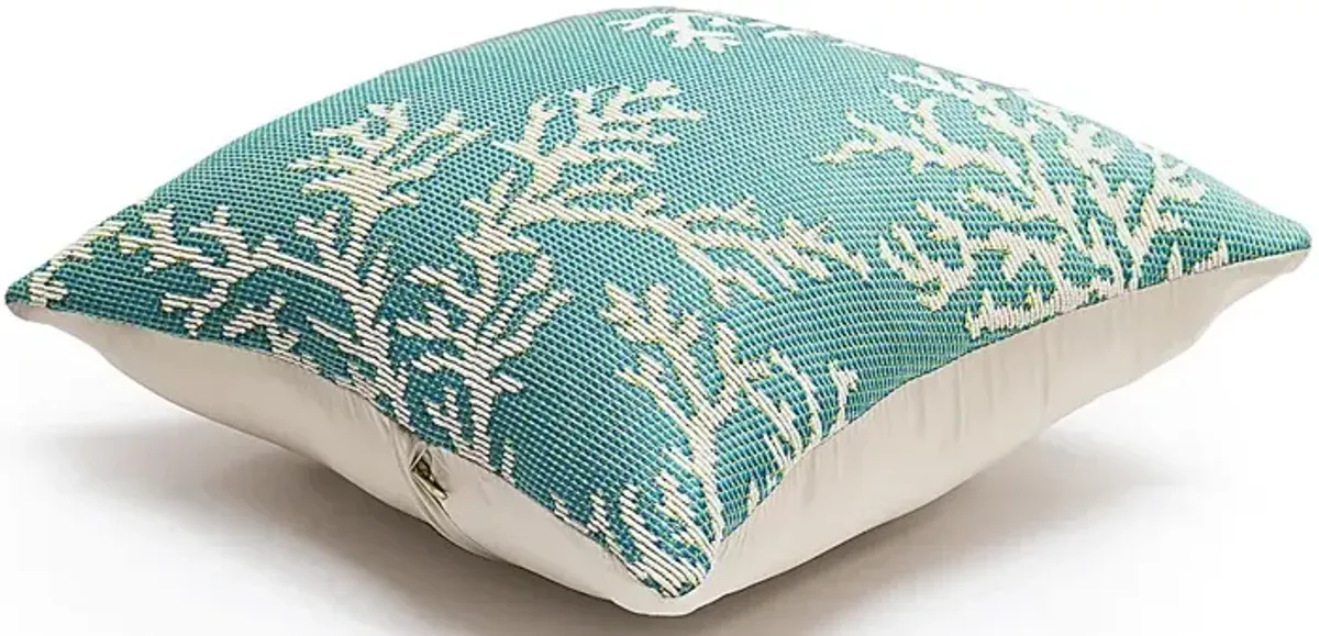 Coral Blossom Aqua Indoor/Outdoor Accent Pillow